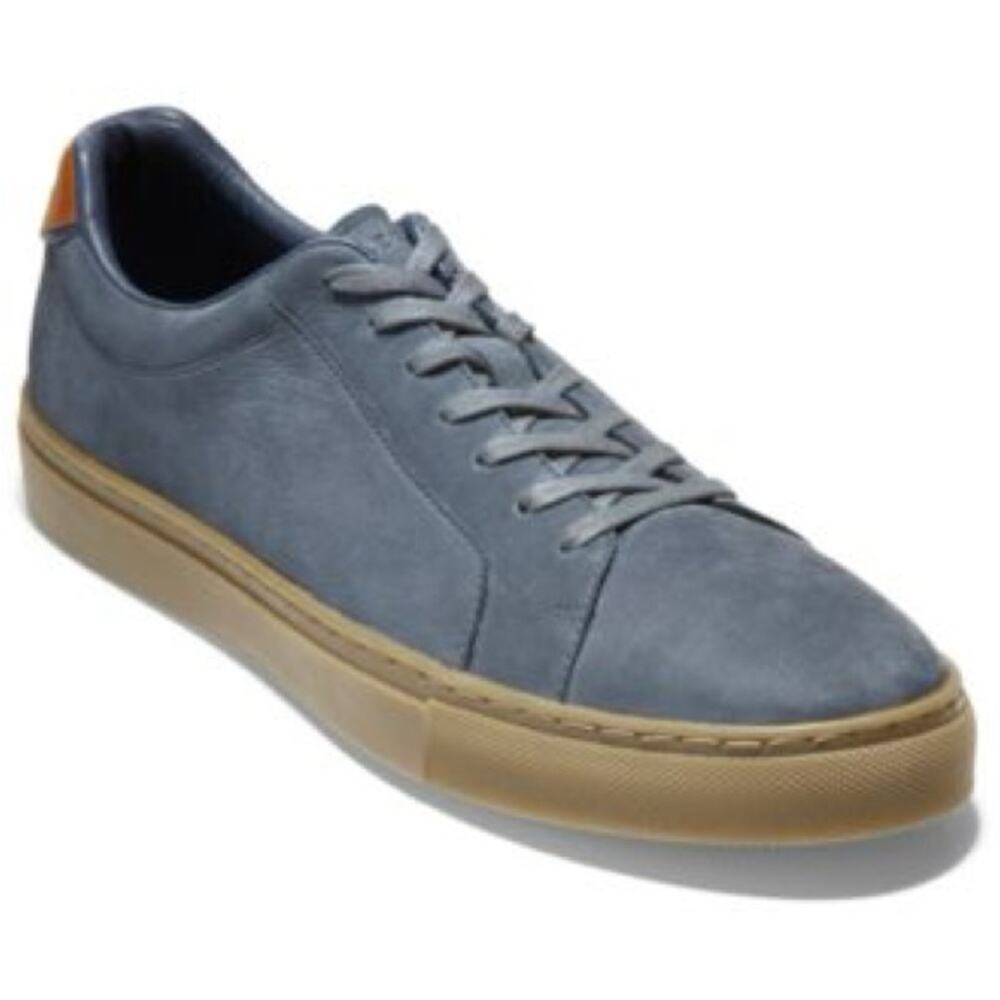 MENS COLE HAAN Navy Blue Leather Brown Gum Rubber $175 Sneakers Tennis Shoes 8.5